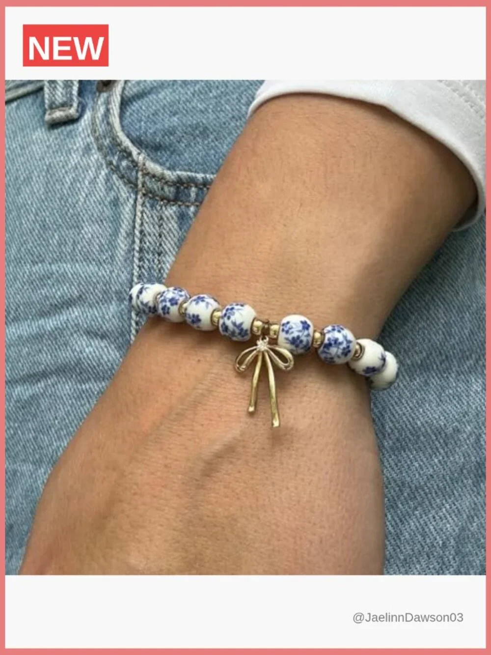 Vintage Bow Charm Stretch Beaded Bracelet Romantic Dainty Jewelry
